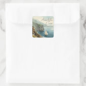 Aquarel Zeilboot en Kustkliffen Aangepaste Naam Vierkante Sticker (Tas)