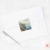 Aquarel Zeilboot en Kustkliffen Aangepaste Naam Vierkante Sticker (Envelop)
