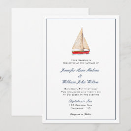 Aquarel zeilboot nautische trouwkaart aankondiging