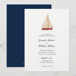Aquarel zeilboot nautische trouwkaart kaart