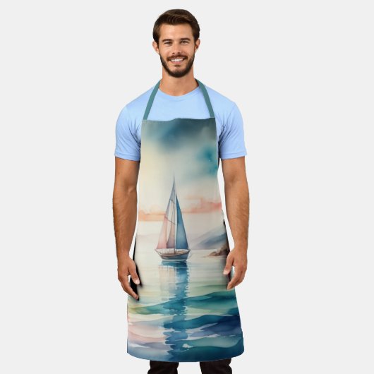 Aquarel zeilboot op het water schort (Gedragen)