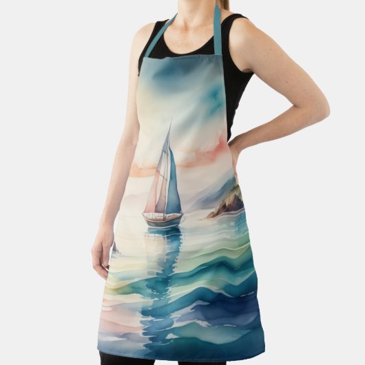 Aquarel zeilboot op het water schort (Insitu)