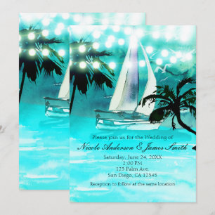 Aquarel Zeilboot Palmbomen & Lichtslingers Kaart