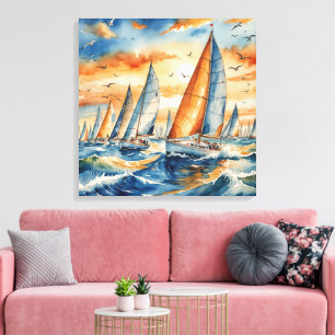 Aquarel Zeilboot Regatta Canvas Afdruk