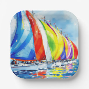 Aquarel Zeilboot Regatta Papieren Bordje