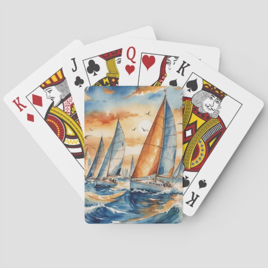 Aquarel Zeilboot Regatta Pokerkaarten (Achterkant)