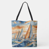 Aquarel Zeilboot Regatta Tote Bag (Achterkant)