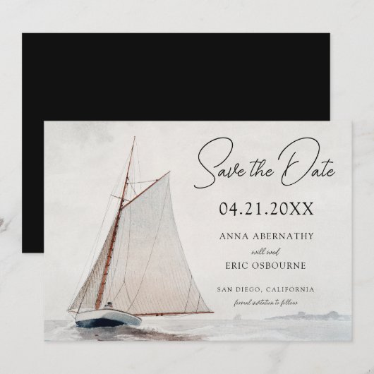 Aquarel Zeilboot Save the Date (Voorkant / Achterkant)