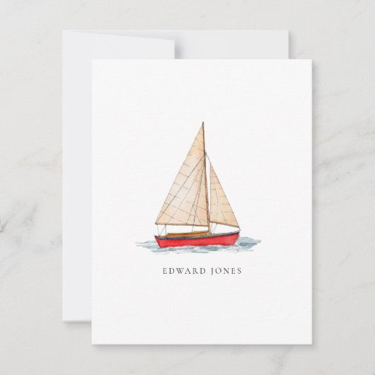Aquarel Zeilboot vlakke bedankkaart (Voorkant)