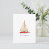 Aquarel Zeilboot vlakke bedankkaart (Staand voorkant)