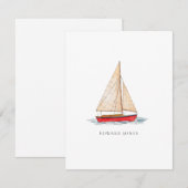 Aquarel Zeilboot vlakke bedankkaart (Voorkant / Achterkant)