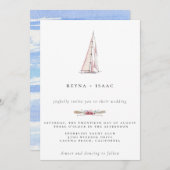 Aquarel Zeilboot Zeevaart Huwelijksuitnodiging Aankondiging (Voorkant / Achterkant)