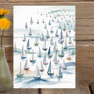 Aquarel Zeilboten op Zee Nautische Kunst Poster