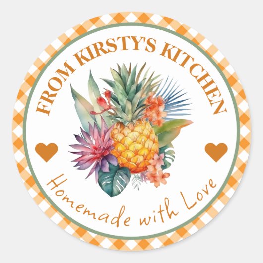 Aquarel zelfgemaakte Gingham ananassap Label (Voorkant)