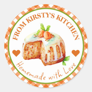 Aquarel zelfgemaakte Gingham Worteltaart Ronde Sticker