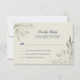 Aquarel zilver en marine RSVP-kaart RSVP Kaartje
