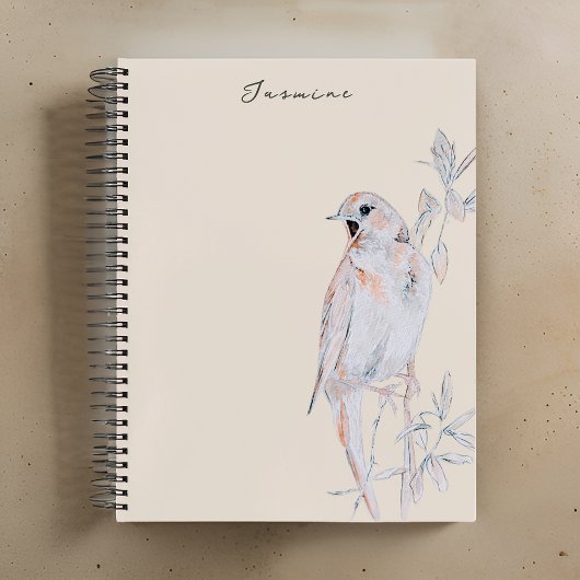 Aquarel Zingende Nachtegaal Spiraal Notebook Notitieboek