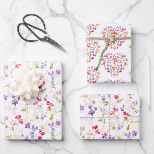 Aquarel Zoete Erwten  bloemig Inpakpapier Vel (Voorkant)