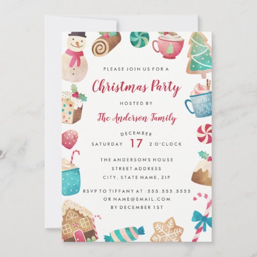 Aquarel Zoete Kerstfeest Uitnodiging (Voorkant)