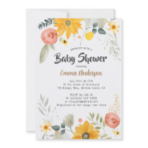 Aquarel Zonnebloem Baby Shower Uitnodiging