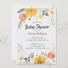 Aquarel Zonnebloem Baby Shower Uitnodiging