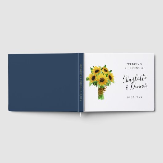 aquarel zonnebloem boeket bruiloft gastenboek (Volledig)