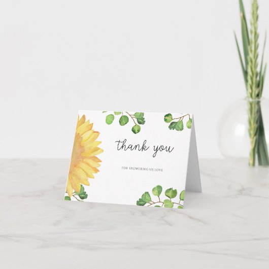 Aquarel zonnebloem bruiloftsdankkaart bedankkaart (Voorkant)