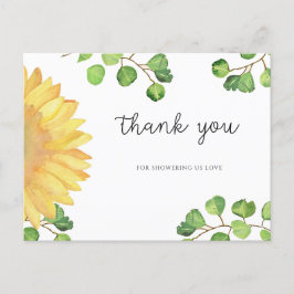 Aquarel zonnebloem bruiloftsdankkaart briefkaart