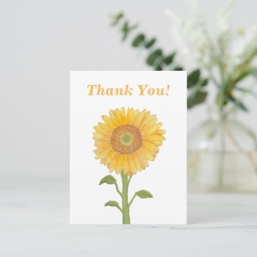 Aquarel Zonnebloem Dank u Briefkaarten (Staand voorkant)