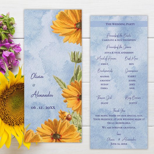 Aquarel Zonnebloem Huwelijksceremonie Programma