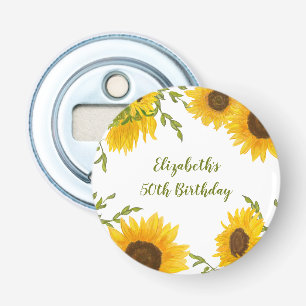 Aquarel Zonnebloemen 50e Verjaardag Party Favor Button Flesopener