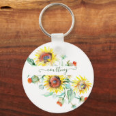 Aquarel zonnebloemen gepersonaliseerd sleutelhanger (Voorkant)