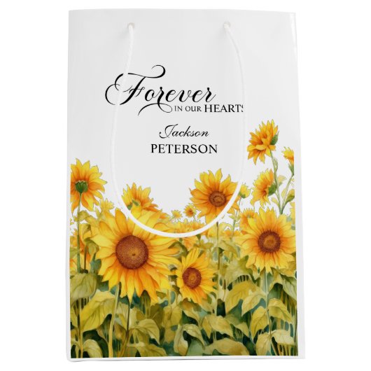 Aquarel Zonnebloemen Rouwherinnering Medium Cadeauzakje (Voorkant)