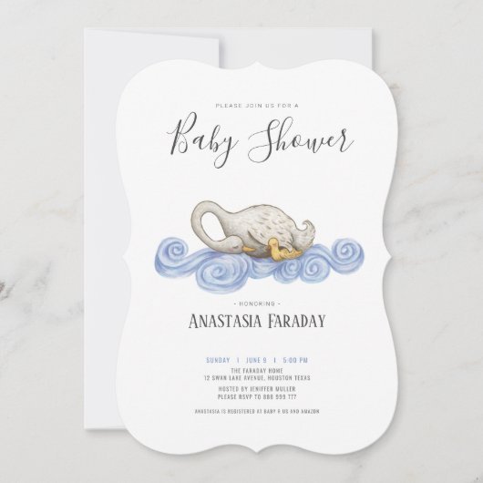 Aquarel zwaan baby shower kaart (Voorkant)