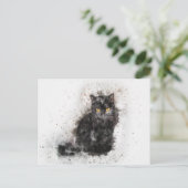 Aquarel Zwart-Witte Kat Briefkaart (Staand voorkant)