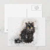 Aquarel Zwart-Witte Kat Briefkaart (Voorkant / Achterkant)