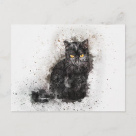 Aquarel Zwart-Witte Kat Briefkaart