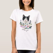 Aquarel Zwart-Witte Kat T-shirt (Voorkant)