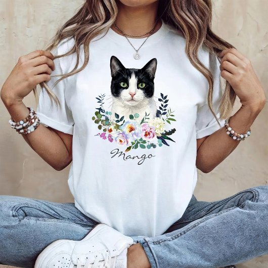 Aquarel Zwart-Witte Kat T-shirt