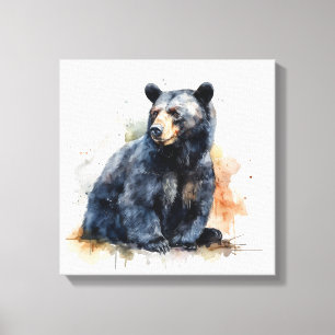 Aquarel Zwarte Beer Bosland Kunst Canvas Afdruk