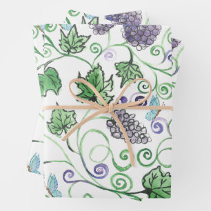 Aquarel Zwarte Druivenranken en Vlinders Inpakpapier Vel