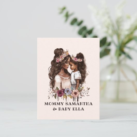 Aquarel Zwarte Moeder en Dochter (1) Briefkaart (Staand voorkant)