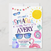 Aquarel zwembadfeest uitnodiging (Voorkant)
