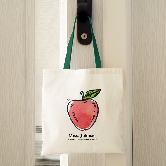 Aquarelappel Gepersonaliseerde Leraar Tote Bag