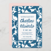 AquarelBlauw Bloemen Handschrift Moderne bruiloft Kaart (Voorkant / Achterkant)