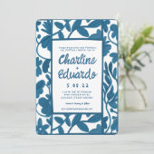 AquarelBlauw Bloemen Handschrift Moderne bruiloft Kaart (Staand voorkant)