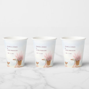 AquarelBloemen Vintage Fiets Verlovingsfeest Papieren Bekers