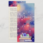 Aquarelboeken Paars & Roze Fantasievolle Trouwdag Menu (Voorkant / Achterkant)