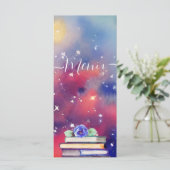 Aquarelboeken Paars & Roze Fantasievolle Trouwdag Menu (Staand voorkant)