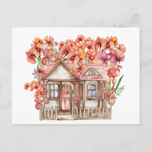 Aquarelcompositie van een oud houten boerderij briefkaart